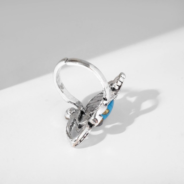 Кольцо &laquo;Бирюзовый мир&raquo; овал в ажуре, цвет коричнево-голубой в чернёном серебре, безразмерное