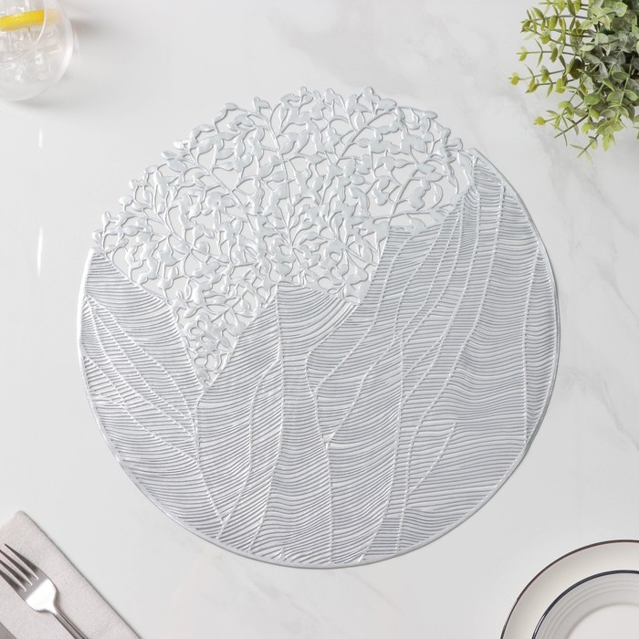 Салфетка сервировочная на стол Доляна &laquo;Фэйви&raquo;, d=38 см, цвет серебро