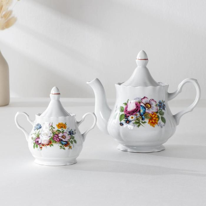 Набор столовой посуды Добрушский завод &laquo;Букет цветов&raquo;, 34 предмета, фарфор, белый