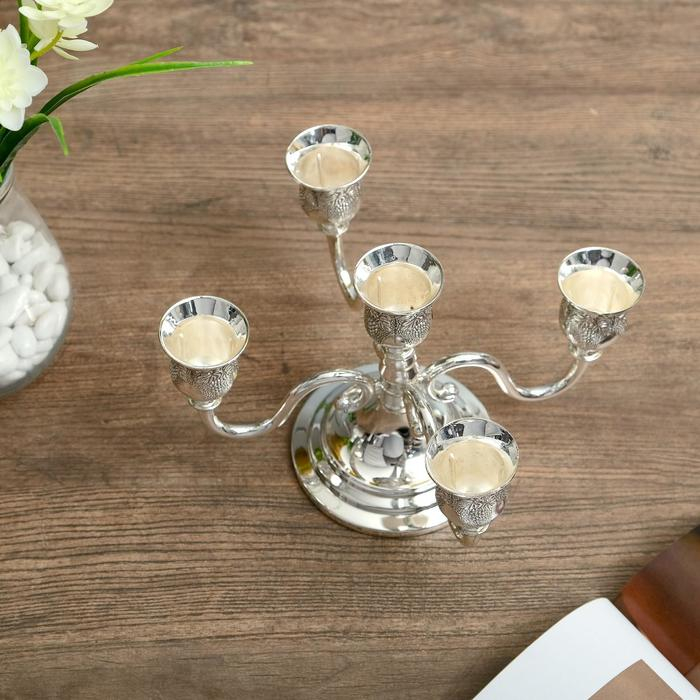 Подсвечник металл на 5 свечей "Грозди винограда" цвет серебро 13х21,5х21,5 см