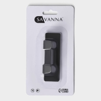 Крючок самоклеющийя SAVANNA Black Loft, планка, металл, 2 крючка, 8&times;2&times;2,5 см, цвет чёрный