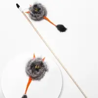 Дразнилка-удочка  из меха кролика "Монстрик" на деревянной палочке