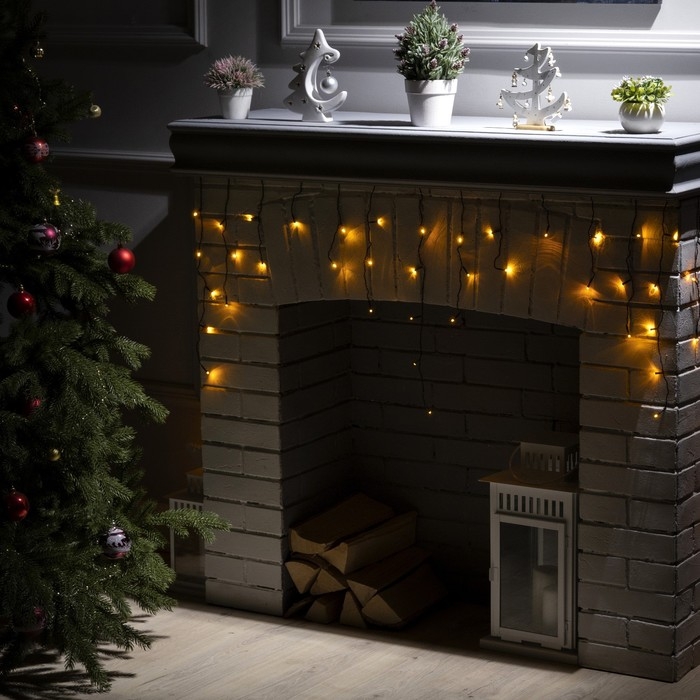 Гирлянда &laquo;Бахрома&raquo; 1.8 х 0.5 м, IP20, тёмная нить, 48 LED, свечение жёлтое, 8 режимов, 220 В