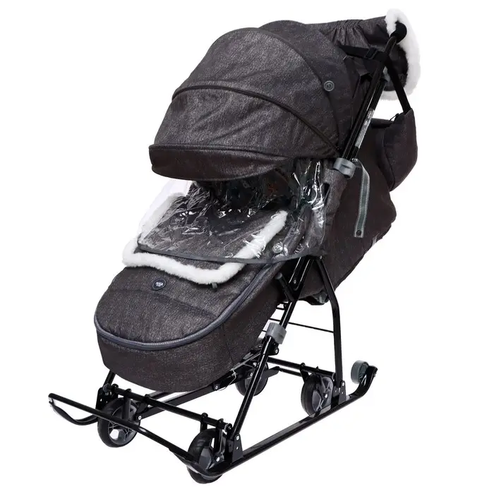 Санки - коляска &laquo;Наши детки 6&raquo;, чехол для ног, муфта, сумка, принт с ламой, серый