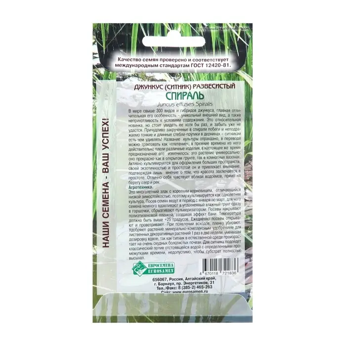 Семена цветов Джункус развесистый "Спираль", 5 шт
