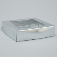 Коробка для конфет, кондитерская упаковка, 9 ячеек, &laquo;Серебристая&raquo;, 14.7 х 14.7 х 3.5 см