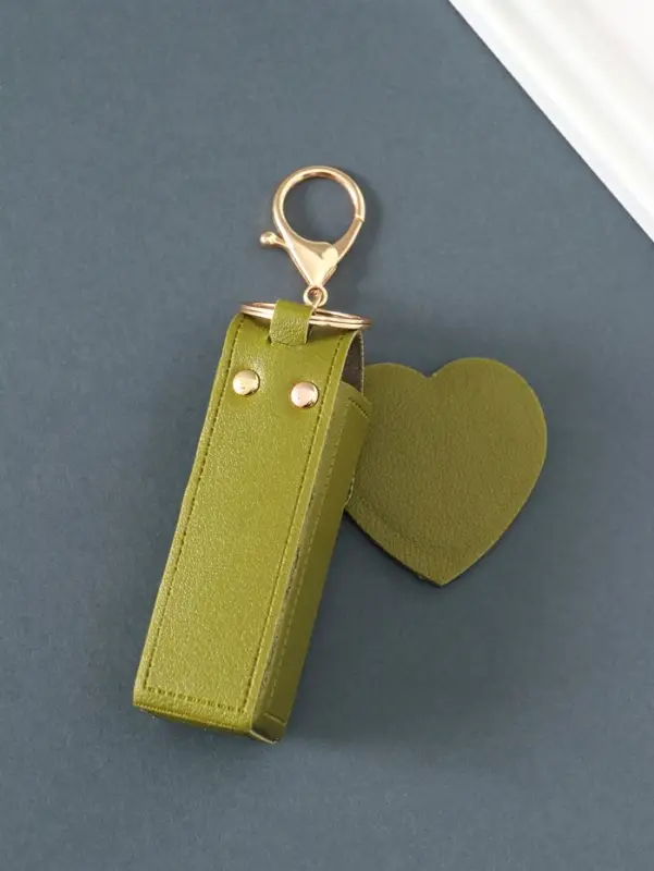 Брелок кожзам с карабином, с зеркалом "Для помады" зелёный 9,2х3х3,5 см