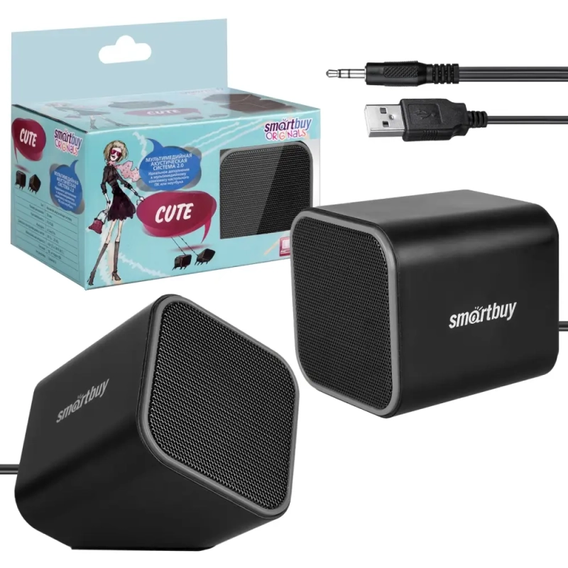 Колонки для компьютера SmartBuy&reg; CUTE, мощность 6Вт, USB, черно-серые