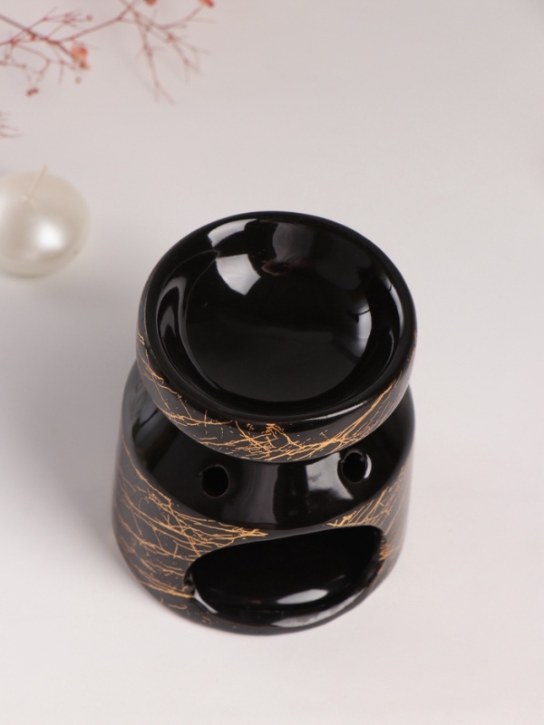 Аромалампа керамика "Чёрный мрамор с золотыми трещинками" 9,8х9,8х11 см