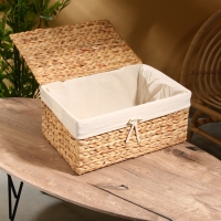 Корзинка прямоугольная с крышкой и тканевым подкладом, 44х30х20 см, водный гиацинт