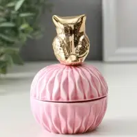 Шкатулка керамика "Золотая бабочка" розовая 8х8х9 см