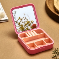 Органайзер для хранения украшений с зеркалом &laquo;Шкатулка портативная&raquo;, 9*9*2,5см, цвет розовый