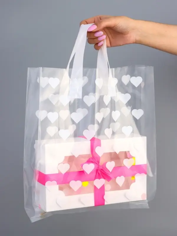 Пакет полиэтиленовый с боковой складкой и петлевой ручкой, &laquo;Сердечки&raquo;, 30&times;37+10 см &plusmn; 5% 60 мкм