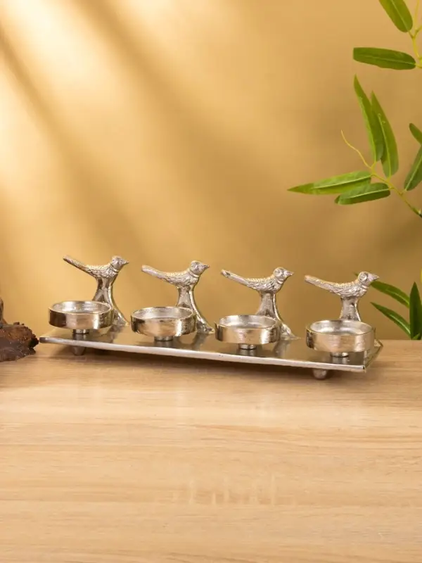 Подсвечник на 4 свечи "Птенцы" алюминий 32,5х9х7 см