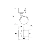 Колесо мебельное, d=40 мм, Г-образное, с креплением, без тормоза, черный пластик