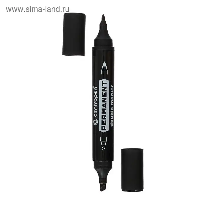 Маркер перманентный двусторонний Centropen 1666/12 черный, пулевидный/скошенный, 2.5/ 4.0 мм