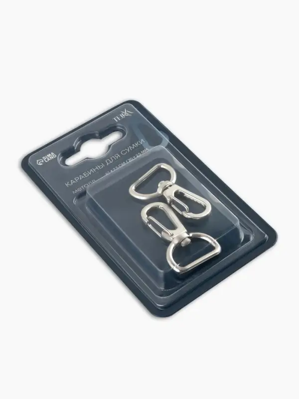 Карабин металлический TEIRA, набор 2 шт., 6.9 г, 4.1&times;2.5 см/20&times;2.5 мм, цвет серебряный