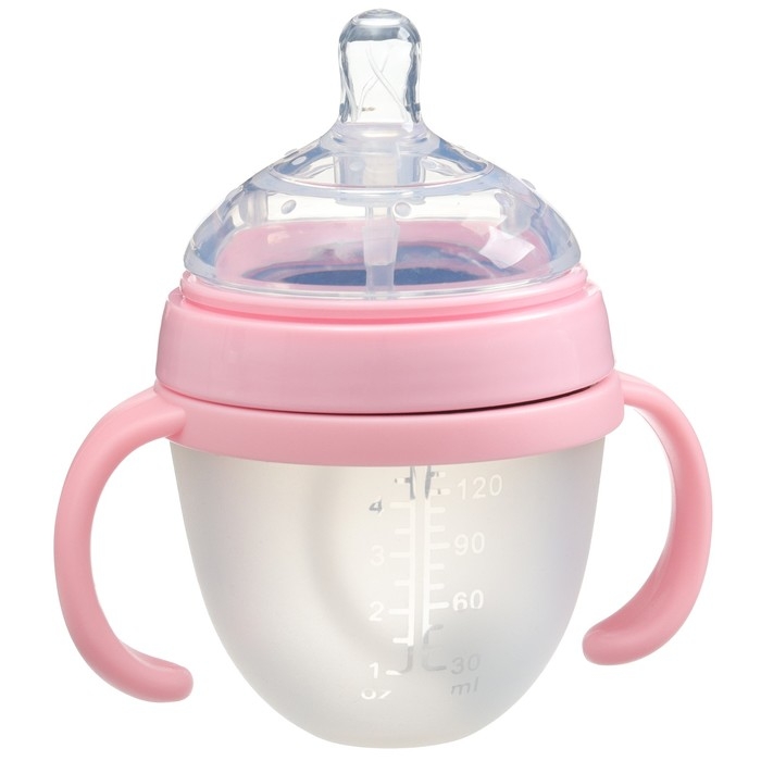 Бутылочка для кормления M&B, ШГ &Oslash;70мм, 150мл., с ручками, силиконовая колба, цвет розовый