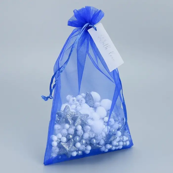 Мешочек подарочный органза синий &laquo;Поздравляю&raquo;, с шильдиком, 20 х 30 см +/- 1.5 см