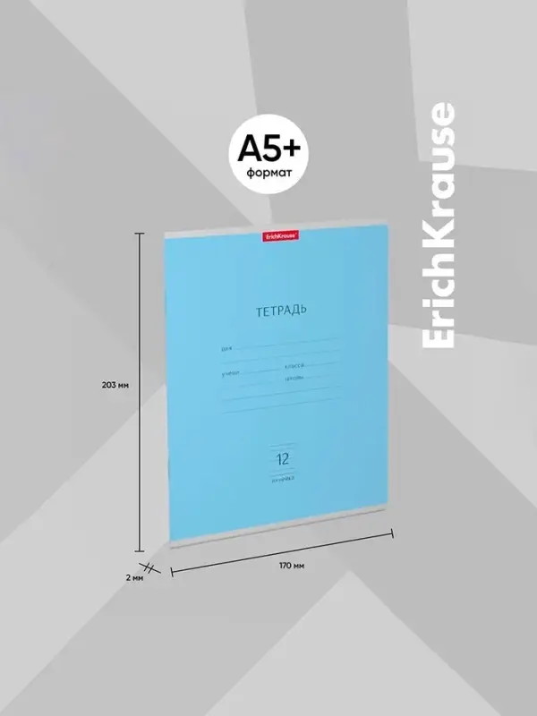 Тетрадь 12 листов в линейку ErichKrause &laquo;Классика&raquo;, обложка мелованный картон, блок офсет, белизна 100%, голубая