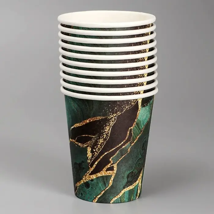 Стакан одноразовый бумажный "Мрамори",изумруд, 250 мл