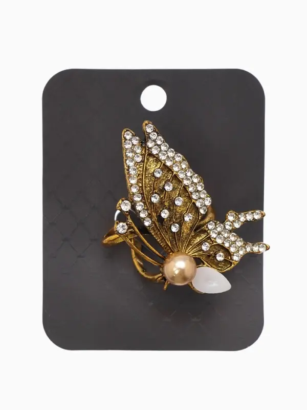 Кольцо для платка "Бабочка профиль", цвет белый в чернёном золоте