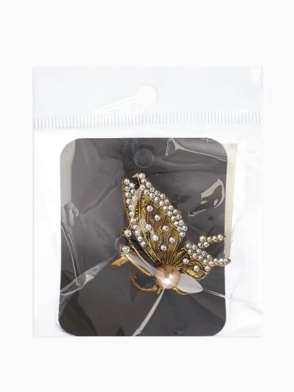 Кольцо для платка "Бабочка профиль", цвет белый в чернёном золоте