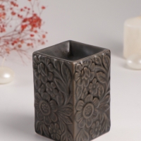 Аромалампа керамика "Цветочный букет" тёмно-оливковая 7,7х7,7х12 см