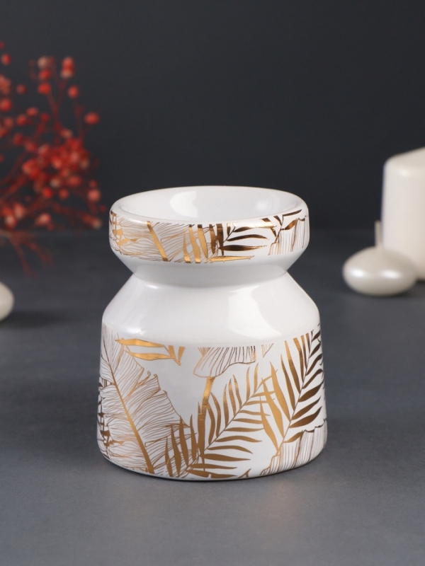 Аромалампа керамика "Золотые пальмовые листья на белом" 9,8х9,8х11 см