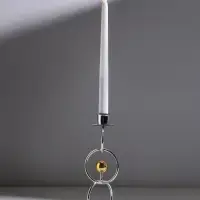 Подсвечник металл на 1 свечу "Кольца и шарики" серебро с золотом d=2,5 см 9х9х22 см