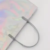 Пакет подарочный ПВХ, голография, серебро, пластиковая ручка, 26&times;22.5&times;10 см