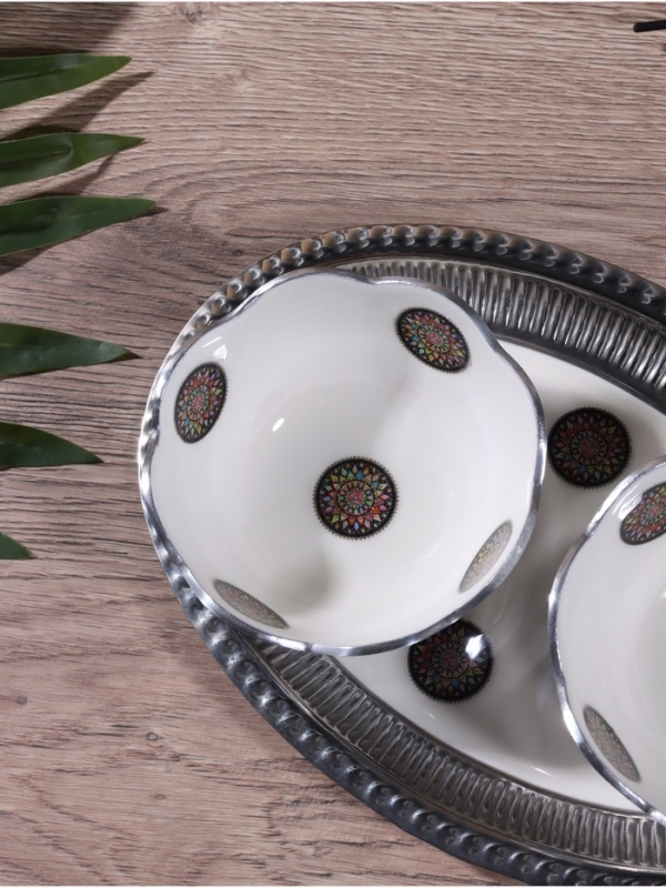 Менажница "Винтаж" (набор 2 шт) 10х10х5,5 см, на подносе, алюминий