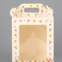 Коробка подарочная пасхальная с окном, с фронтальной загрузкой &laquo;Кролик в корзинке&raquo; 15&times;15&times;18 см