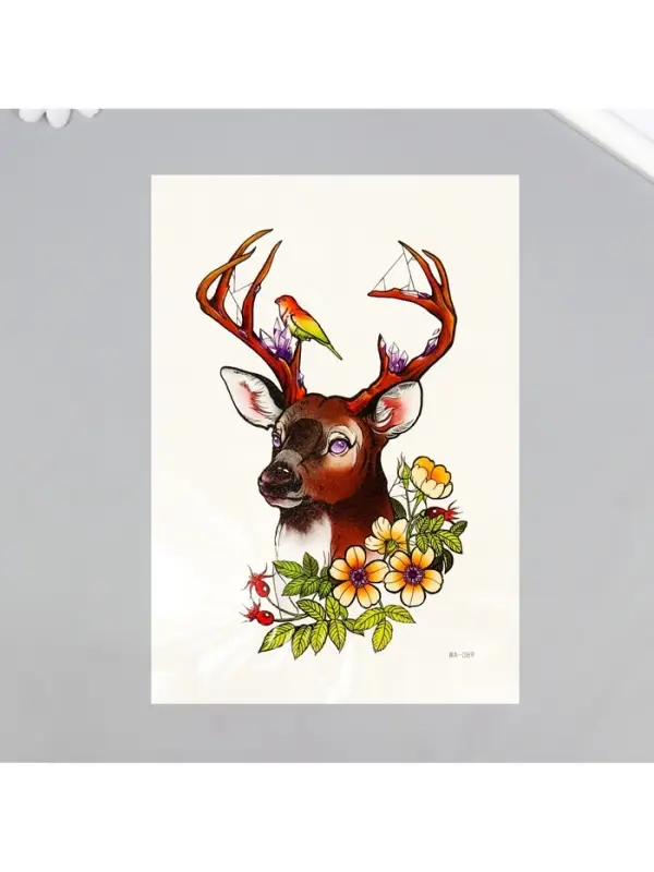Переводная тату на тело цветная &laquo;Олень с птичкой&raquo;, 26.2&times;14.5 см