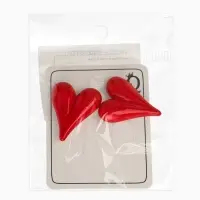 Серьги эмаль "Сердечки" вытянутые, цвет красный в золоте