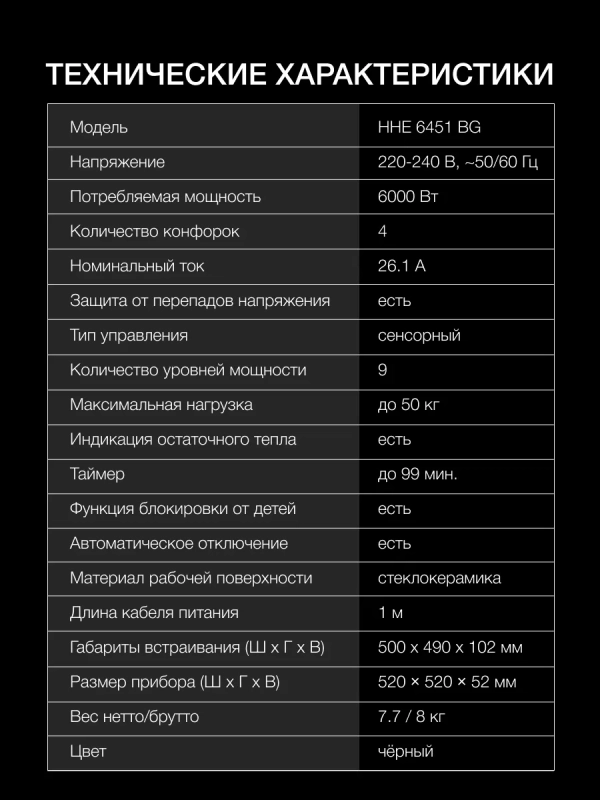 Варочная поверхность HHE 6451 BG черный