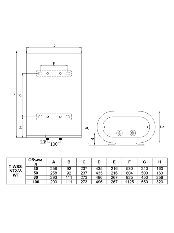 Умный накопительный водонагреватель 80 литров c Wi-Fi