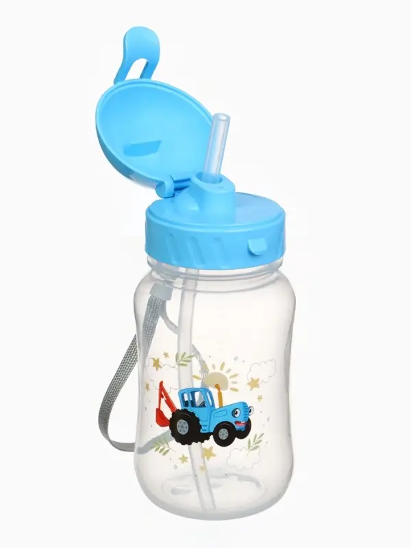 Поильник-непроливайка с трубочкой, 270 мл, Синий трактор