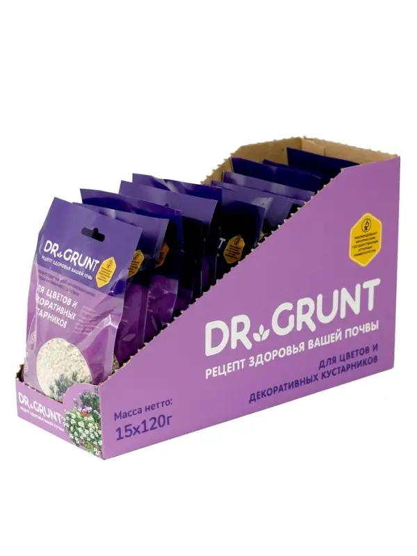 Удобрение минеральное для цветов и декаративных кустарников, Dr.Grunt шоу-бокс, 15 саше