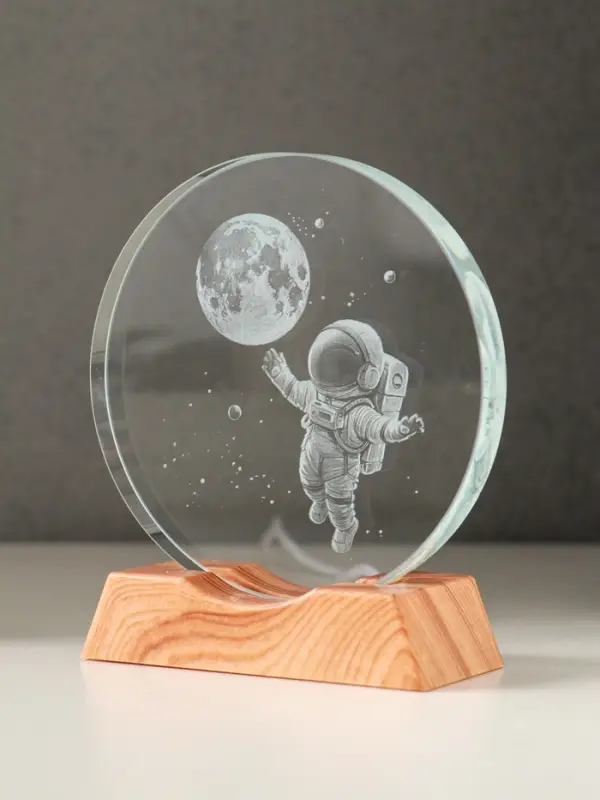 Сувенир стекло свет "Диск. Полёт космонавта" 5хLED d=10 см, USB 10х4х11,4 см