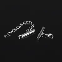 Концевик для браслета из бисера (пара) 20 мм, с цепочкой удлинителем, цвет серебро