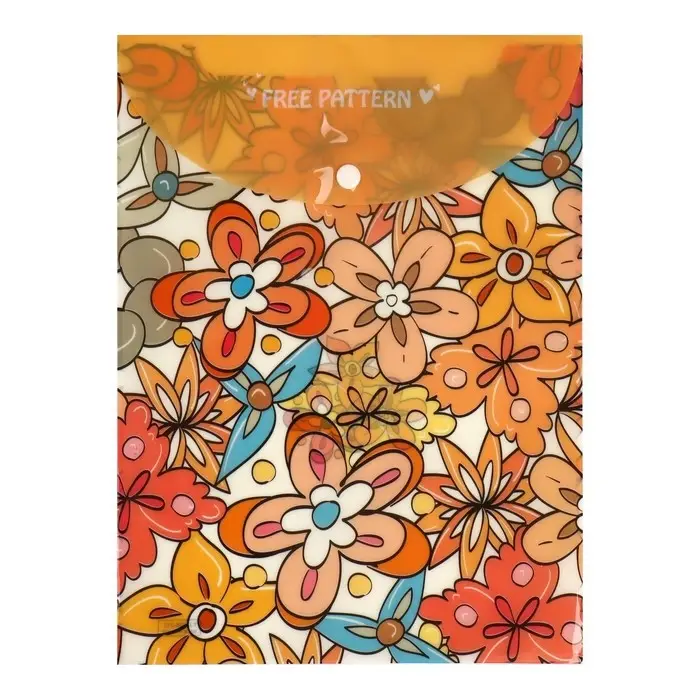 Папка-конверт на кнопке, А4, 180 мкм, "Цветы", МИКС