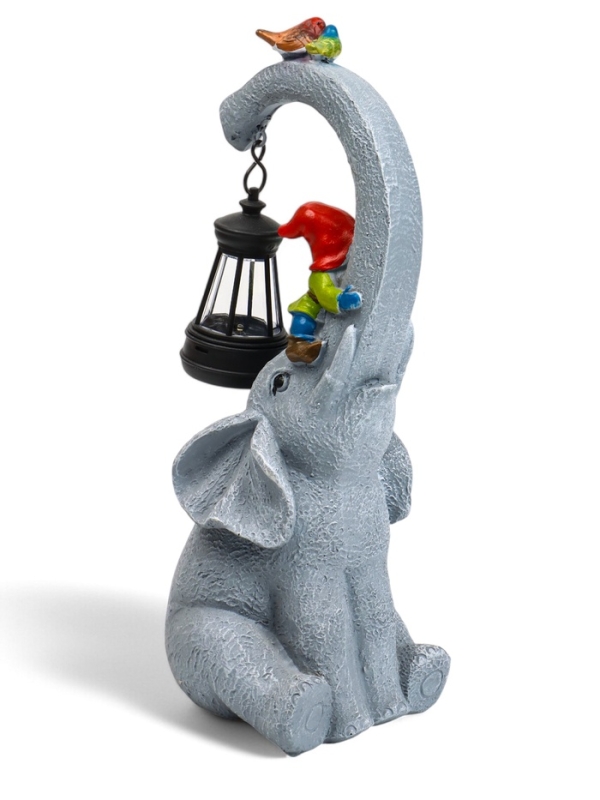 Садовая фигура с подсветкой "Слоник с гномами" 12х10х27см