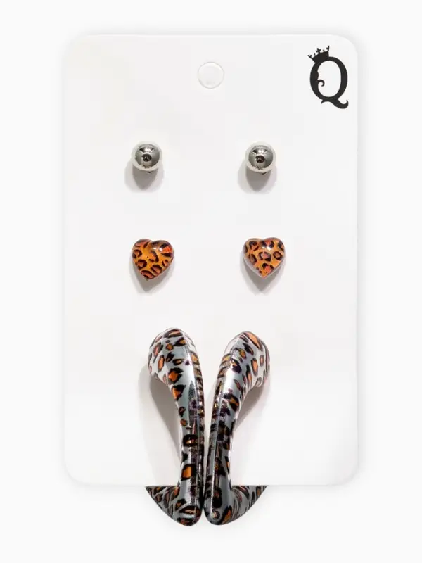 Набор серьги "Леопард" трио, цветной в серебре