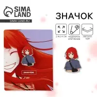 Значок деревянный &laquo;Рыжая девушка&raquo;, аниме, 2,4 х 3,4 см