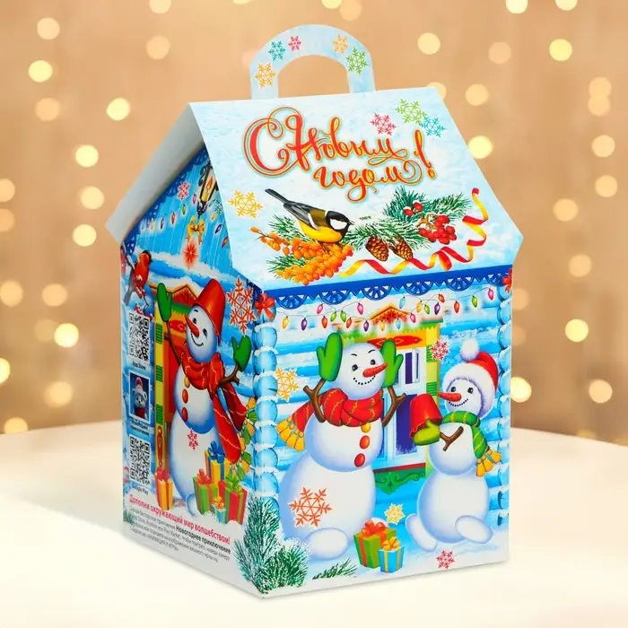 Подарочная коробка Новогодняя Домик новый &laquo;Ледяной&raquo; с анимацией 12&times;12&times;19 см