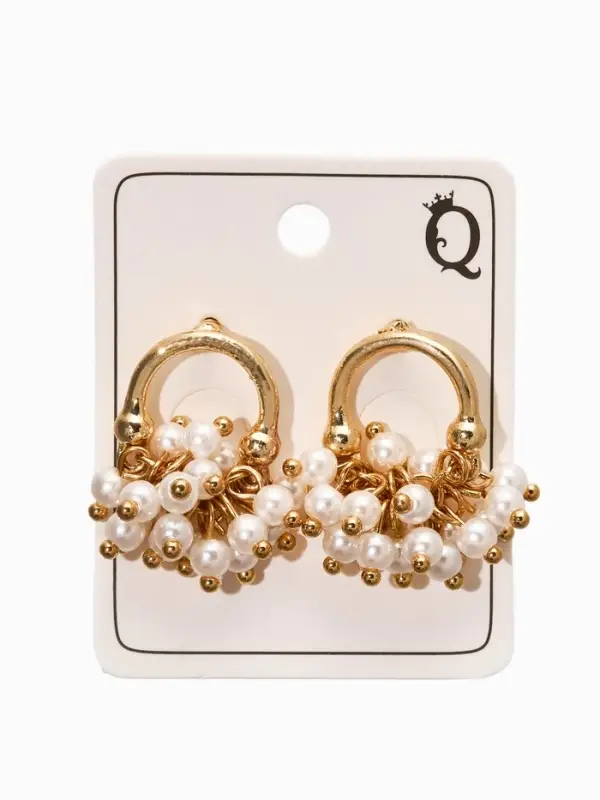 Серьги жемчуг &laquo;Виноград&raquo;, белые в золоте