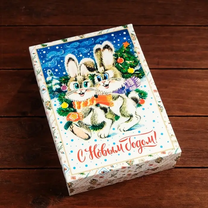 Коробка сборная крышка - дно, &laquo;Зайки&raquo;, 21&times;15&times;5.7 см