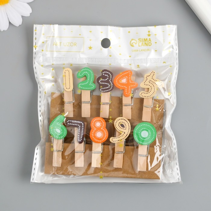 Декор для творчества дерево "Прищепка. Цифры" набор 10 шт 3,7х1,5х1,2 см