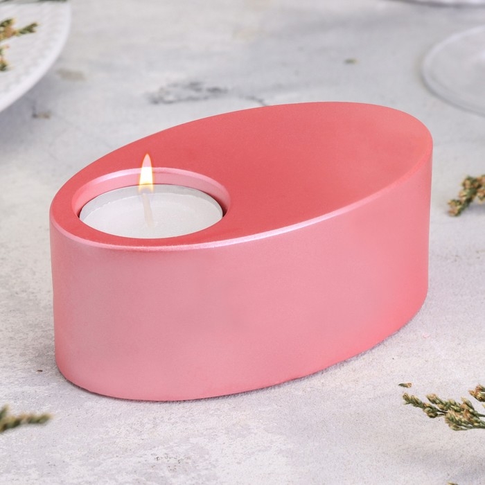 Подсвечник "Узкий овал. Мрамор" из гипса,11,5х7х4см,розовый